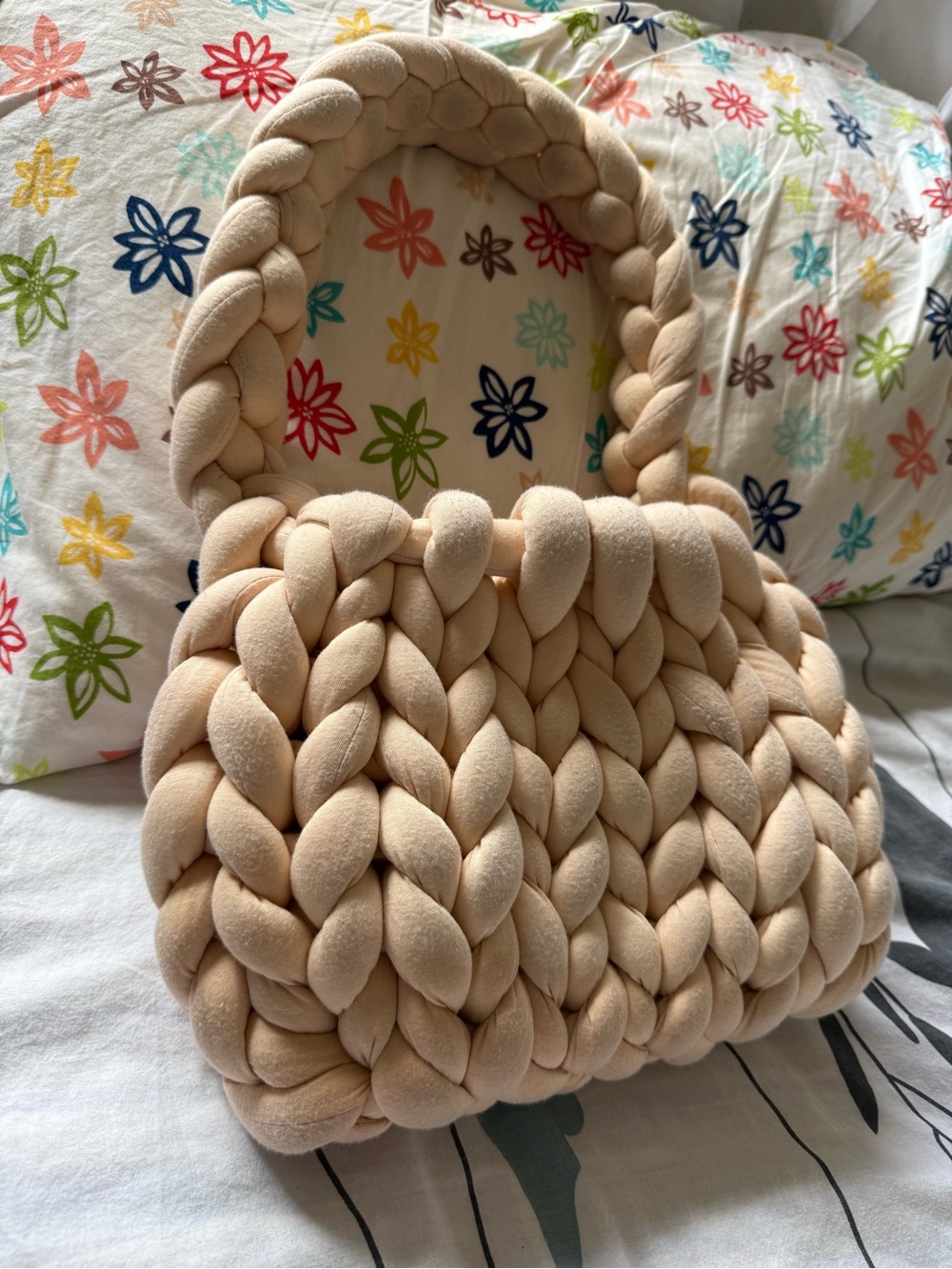 Chunky Braided Mini Handbag in Blush cream color comes with free gift .